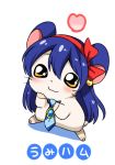  1girl animal_ears animalization blue_hair blush eromame hair_ornament hamster hamtaro long_hair love_live!_school_idol_project parody solo sonoda_umi tagme tail 