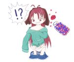  !? 1girl age_regression bottle candy fushigi_na_merumo long_hair mahou_shoujo_madoka_magica marvelous_melmo oversized_clothes panties parody pill red_eyes redhead sakura_kyouko solo underwear younger 