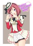  1girl ;d character_name fuuma_nagi happy_birthday hat heart heart_hands looking_at_viewer love_live!_school_idol_project nishikino_maki one_eye_closed open_mouth redhead skirt smile solo sore_wa_bokutachi_no_kiseki violet_eyes 