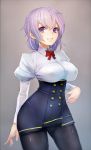  1girl bow breasts highres large_breasts original pantyhose purple_hair smile solo standing taishi_(picchiridou) violet_eyes 