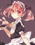  1girl :3 apron kantai_collection maid maid_apron maid_headdress motyo1964 pink_eyes pink_hair plate rabbit sazanami_(kantai_collection) twintails 