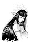  1girl bare_shoulders black_hair breasts bridal_veil bride cleavage dress elbow_gloves gloves hyuuga_hinata long_hair looking_at_viewer monochrome naruto paolo_antonio_aguasin solo veil wedding_dress 