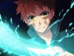  1boy anime_coloring brown_eyes electricity emiya_shirou fate/stay_night fate_(series) redhead solo tukno yellow_eyes 