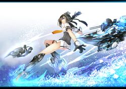  1girl air_gear akizuki_(kantai_collection) ass big.g black_hair blue_eyes chou-10cm-hou-chan kantai_collection ponytail smile solo 