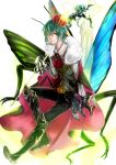  1boy absurdres alternate_costume antennae armored_boots ascot bifrst boots butterfly_wings cape crown extra_legs gauntlets genderswap green_hair highres insect_boy jewelry monster_boy pants red_eyes short_hair smile staff touhou wings wriggle_nightbug 