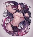  1boy arm_blade braid horns jojo_no_kimyou_na_bouken kars_(jojo) kinouka loincloth long_hair purple_hair solo tentacles violet_eyes weapon 