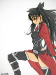  1girl archer archer_(cosplay) fate/stay_night fate_(series) long_hair simple_background solo sukocchi_moruto thigh-highs toosaka_rin 