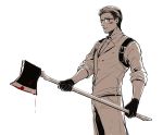  1boy axe blood bloody_weapon glasses joseph_oda mugikoma solo the_evil_within vest waistcoat weapon 