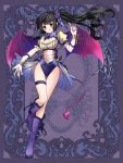  1girl black_eyes black_hair blush boots breasts cleavage demon_tail demon_wings flower full_body gloves hair_flower hair_ornament hair_ribbon hoshino_erina joumu leotard long_hair looking_at_viewer pointy_ears psychic_hearts ribbon showgirl_skirt side_ponytail solo tail wings 