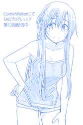  asuna_(sao) camisole himura_kiseki monochrome shorts sword_art_online 