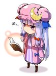  1girl blush_stickers book bow capelet crescent_hair_ornament deformed excel_(shena) hair_bow hair_ornament hat highres patchouli_knowledge purple_hair solo touhou violet_eyes 