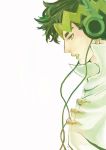  1boy earphones earrings green_eyes green_hair green_lipstick headband highres jewelry jojo_no_kimyou_na_bouken kishibe_rohan lipstick makeup moonzetter solo 