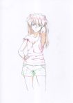  1girl hand_on_hip iyakun neon_genesis_evangelion shorts solo souryuu_asuka_langley strap_slip tank_top 