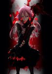  1girl bare_shoulders guilty_crown hair_ornament hairclip highres long_hair looking_at_viewer pink_hair red_eyes solo thigh-highs twintails yuzuriha_inori 