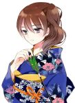  1girl arrow blue_eyes brown_hair cierra_(ra-bit) japanese_clothes kaga_(kantai_collection) kantai_collection kimono long_hair side_ponytail 