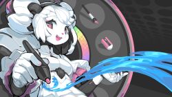  absurdres breasts dress eraser flower-shaped_pupils furry furry_female grey_background highres holding holding_stylus joints kde kiki_the_cyber_squirrel krita_(medium) krita_(software) looking_at_viewer mascot mecha medium_breasts open_mouth paint paintbrush pen puffy_sleeves robot robot_joints short_hair simple_background smile squirrel stylus symbol-shaped_pupils tyson_tan upper_body white_dress white_fur white_hair 