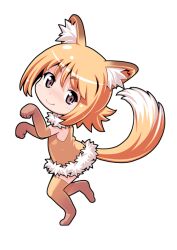  1girl 2000s_(style) animal_ear_fluff animal_ears bare_shoulders blonde_hair closed_mouth commentary_request dress elbow_gloves fox_ears fox_girl fox_tail full_body fur-trimmed_dress fur_trim gloves hands_up looking_at_viewer no_shoes original paw_pose short_hair simple_background smile solo standing tail thigh-highs toromi_(toromix2) transparent_background violet_eyes yellow_dress yellow_gloves yellow_thighhighs 