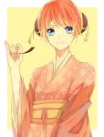  1girl blue_eyes bun_cover double_bun gintama haru_(01249) japanese_clothes kagura_(gintama) kimono long_hair orange_hair solo 