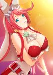  1girl blue_eyes breasts clover dragon@harry elphelt_valentine four-leaf_clover guilty_gear guilty_gear_xrd highres pink_hair short_hair solo 