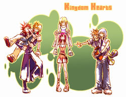  >_< 2girls 4boys :d annoyed arms_up axel_(kingdom_hearts) black_boots black_coat black_coat_(kingdom_hearts) black_jacket black_shoes blonde_hair blue_pants blue_sandals blush_stickers boots brown_hair carrying carrying_person checkered_clothes closed_eyes coat commentary copyright_name cropped_jacket dress elbowing english_commentary full_body green_background grey_hair hair_slicked_back happy illbewaiting jacket kairi_(kingdom_hearts) kingdom_hearts kingdom_hearts_ii knee_boots laughing leg_up long_coat medium_hair multicolored_pants multiple_boys multiple_girls namine no_gloves open_clothes open_jacket open_mouth orange_dress outline pants pink_hair pointing pointing_at_another princess_carry puffy_pants red_hair riku_(kingdom_hearts) roxas sandals shoes short_dress short_hair short_sleeves shoulder_carry smile sora_(kingdom_hearts) spiky_hair standing vest white_jacket white_vest wristband xd yellow_outline 