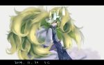  1girl animal_ears artist_name blonde_hair dated fox_tail hair_over_one_eye hat letterboxed multiple_tails namauni short_hair solo tail touhou yakumo_ran 
