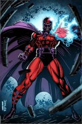  1boy bodysuit cape gloves helmet jim_lee magnetism magneto male_focus marvel multicolored_armor muscular muscular_male non-web_source official_art purple_cape red_bodysuit red_helmet superhero_costume western_comics_(style) x-men 