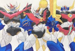  arm_slave_(mecha) armor black_armor clenched_hands commentary_request emperor_majin_z gattai great_mazinkaiser grendizer highres holding holding_sword holding_weapon horns looking_at_viewer mazinger_(series) mazinkaiser mazinkaiser_(robot) mecha mecha_focus mechanical_wings multicolored_armor no_humans original pilder robot science_fiction shin_mazinger_zero super_robot sword ufo_robo_grendizer weapon wings yellow_eyes 
