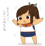  1girl chibi comic gaiko_kujin i-401_(kantai_collection) kantai_collection sailor_collar school_swimsuit short_ponytail simple_background solo swimsuit swimsuit_under_clothes tan translated 