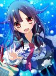  1girl artist_request hair_flaps kantai_collection low_twintails nan_(jyomyon) necktie open_mouth purple_hair red_eyes sailor_collar taigei_(kantai_collection) twintails underwater 