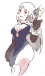  1girl bravely_second breasts cleavage elbow_gloves gloves inkerton-kun long_hair looking_at_viewer magnolia_arch raised_eyebrow red_eyes silver_hair simple_background smile solo thick_thighs thighs white_background 