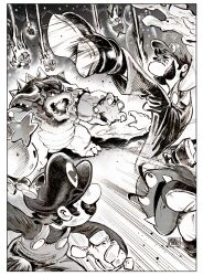  armlet bowser bracelet collar commentary facial_hair fighting_stance highres jewelry luigi male_focus mario mario_&amp;_luigi:_bowser's_inside_story mario_&amp;_luigi_rpg muscular muscular_male mustache ngmanhho spiked_armlet spiked_bracelet spiked_collar spiked_shell spikes starlow super_mario_bros. turtle_shell untranslatable_commentary 