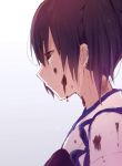  1girl blood blood_on_face brown_hair bust crying crying_with_eyes_open harusawa japanese_clothes kaga_(kantai_collection) kantai_collection muneate profile side_ponytail simple_background tasuki tears white_background 