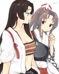  2girls black_hair brown_hair hachimaki headband japanese_clothes kantai_collection long_hair multiple_girls natsume_(na_tsumen) ponytail shouhou_(kantai_collection) zuihou_(kantai_collection) 