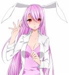  1girl animal_ears breasts cleavage collarbone heart heart-shaped_pupils highres long_hair looking_at_viewer nail_polish parted_lips purple_hair rabbit_ears red_eyes reisen_udongein_inaba solo symbol-shaped_pupils touhou very_long_hair yukina_(masyumaro610) 