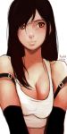  1girl bare_shoulders black_hair breast_squeeze breasts bust cleavage elbow_gloves final_fantasy final_fantasy_vii gloves highres long_hair orange_eyes roguetwo signature simple_background sketch solo tank_top tifa_lockhart white_background 