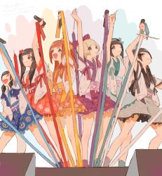  6+girls arms_up bad_drawr_id bad_id character_request copyright_request idol looking_at_another microphone midorikawa multiple_girls oekaki ribbon simple_background stage 