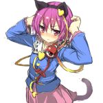  1girl 5240mosu angry animal_ears arms_up blush cat_ears cat_tail colored eyeball fake_animal_ears hairband heart kemonomimi_mode komeiji_satori long_sleeves looking_at_viewer pink_eyes pink_hair shirt short_hair simple_background sketch skirt solo string tail third_eye touhou vest white_background wide_sleeves 
