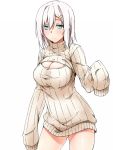  1girl aqua_eyes breasts cleavage cleavage_cutout female_admiral_(kantai_collection) kantai_collection large_breasts open-chest_sweater ribbed_sweater shinsono_shiroko sleeves_past_wrists sweater turtleneck 