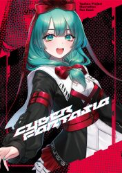  1girl alternate_costume black_dress bow dress front_ponytail green_eyes green_hair green_nails highres kageharu kagiyama_hina long_sleeves looking_at_viewer open_mouth puffy_long_sleeves puffy_sleeves red_bow red_ribbon ribbon smile solo touhou 