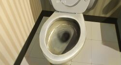  anniversary artist_name bathroom birthday cloud_ruan99543 commentary english_commentary from_above highres indoors no_humans scenery signature skibidi_toilet_(series) striped_wall tile_floor tiles toilet toilet_seat vertical-striped_wall water wet 