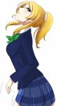  1girl ayase_eli blonde_hair blue_eyes love_live!_school_idol_project michigan ponytail school_uniform shaft_look simple_background solo tagme white_background 