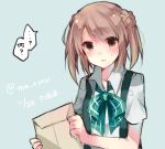  1girl artist_name blush bowtie brown_eyes brown_hair dated double_bun kantai_collection michishio_(kantai_collection) suspenders tanuma_(tyny) translated twintails twitter_username 