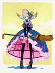  1girl aqua_hair bonnet broom corset high_heels hoop_skirt l_hakase original pigeon-toed solo standing 