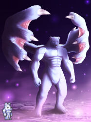  abs absurdres animal_ears bear bear_ears broad_shoulders clawed_wings drawnbykrishna full_body furry hand_wings highres muscular muscular_male pectorals polar_bear polar_bear_boy reference_inset skiphs standing terraria 
