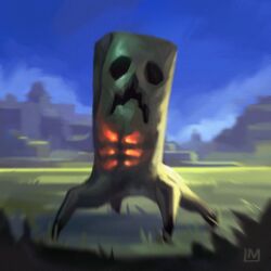  artist_logo blue_sky bohrokki creeper empty_eyes full_body glowing_chest grass logo minecraft monster monster_focus no_humans outdoors sky 