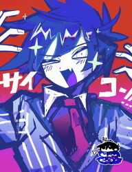  >_< 1girl 3boys :d antenna_hair aubrey_(headspace)_(omori) aubrey_(omori) blue_hair blue_jacket bossman_hero brothers chibi chibi_inset collared_shirt colored_skin colored_tongue commentary contrast_collar double-parted_bangs fang fingernails gradient_background hair_between_eyes hands_up hero_(headspace)_(omori) hero_(omori) highres honshiya jacket kel_(headspace)_(omori) kel_(omori) male_focus multiple_boys necktie omori omori_(omori) open_mouth pink_background pink_shirt purple_tongue red_background red_necktie shirt short_hair siblings simple_background skin_fang smile solo_focus sparkle striped_clothes striped_jacket tongue translation_request turning_head two-tone_background uneven_eyes untranslatable_commentary upper_body vertical-striped_clothes vertical-striped_jacket white_eyes white_skin 