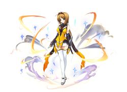  1girl blue_eyes breasts brown_hair choukou_(alicesoft) choukou_sennin_haruka dagger dual_wielding elbow_gloves fingerless_gloves full_body gloves hairband holding holding_kunai holding_weapon knife kunai long_hair looking_at_viewer magical_girl medium_breasts ninja official_art onigirikun otogi_frontier reverse_grip second-party_source skirt smoke solo standing tachi-e takamori_haruka thigh-highs transparent_background variant_set weapon white_thighhighs zettai_ryouiki 