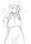  1girl blush book breasts cloak crescent dress hat highres holding holding_book large_breasts long_hair looking_at_viewer maydrawfag monochrome patchouli_knowledge sagging_breasts see-through sketch solo touhou vertical_stripes 