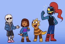  1girl 2021 2d 2others absurdres ambiguous_gender ankle_boots anthro artist_name black_eyepatch black_shorts black_tank_top blue_background blue_jacket blue_pants blue_shirt blue_shorts blue_skin boots brown_boots brown_hair child colored_sclera colored_skin colored_teeth contrapposto digital_media double_horizontal_stripe drawstring ear_fins eyepatch female fins fish fish_girl frisk_(undertale) full_body grey_hood head_fins height_difference high_ponytail highres hollow_eyes hood hood_down hooded_jacket horizontal-striped_clothes human humanoid jacket lineup lizard lizard_tail long_hair long_sleeves male maxxdoodles monster monster_boy monster_girl monster_kid_(undertale) multiple_others open_clothes open_jacket pants pink_slippers pink_stripes ponytail red_boots red_hair reptile reptile_tail sans_(undertale) scalie sharp_teeth shirt short_hair shorts simple_background single_vertical_stripe skeleton slippers slit_pupils socks standing striped_clothes striped_shirt striped_shorts tank_top teeth two-tone_shirt undead undertale undyne utdr_(toby_fox) vertical-striped_clothes vertical-striped_shorts watermark white_shirt white_socks white_stripes yellow_sclera yellow_shirt yellow_skin yellow_stripes yellow_teeth zipper 