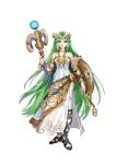  1girl absurdres green_eyes green_hair highres hirooka_masaki kid_icarus kid_icarus_uprising long_hair official_art palutena shield solo staff thigh-highs tiara very_long_hair 